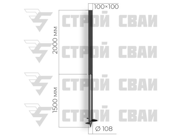 свая комбинированная 108х1500 3,5/100х100х2000 4 мм