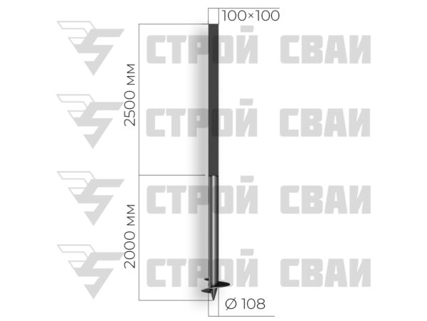 свая комбинированная 108х2000 3,5/100х100х2500 4 мм